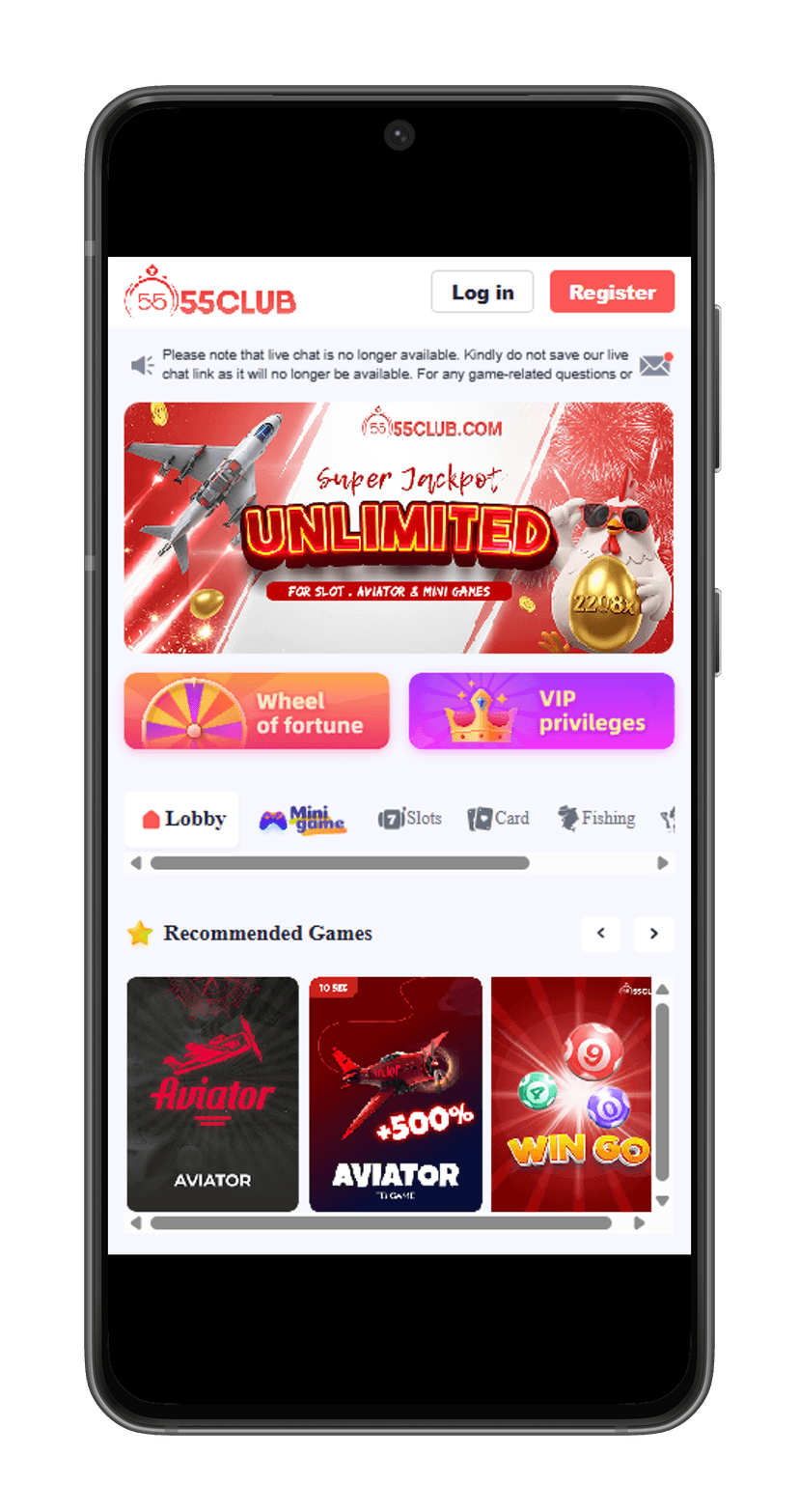 55 Club Game Mobile Interface