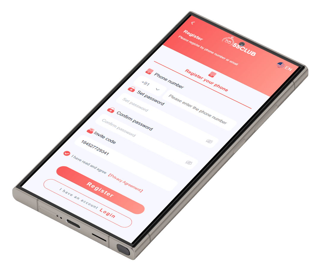 55 Club App UI Mockup